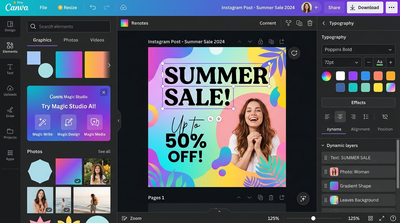 Canva Pro 1 Year interface preview