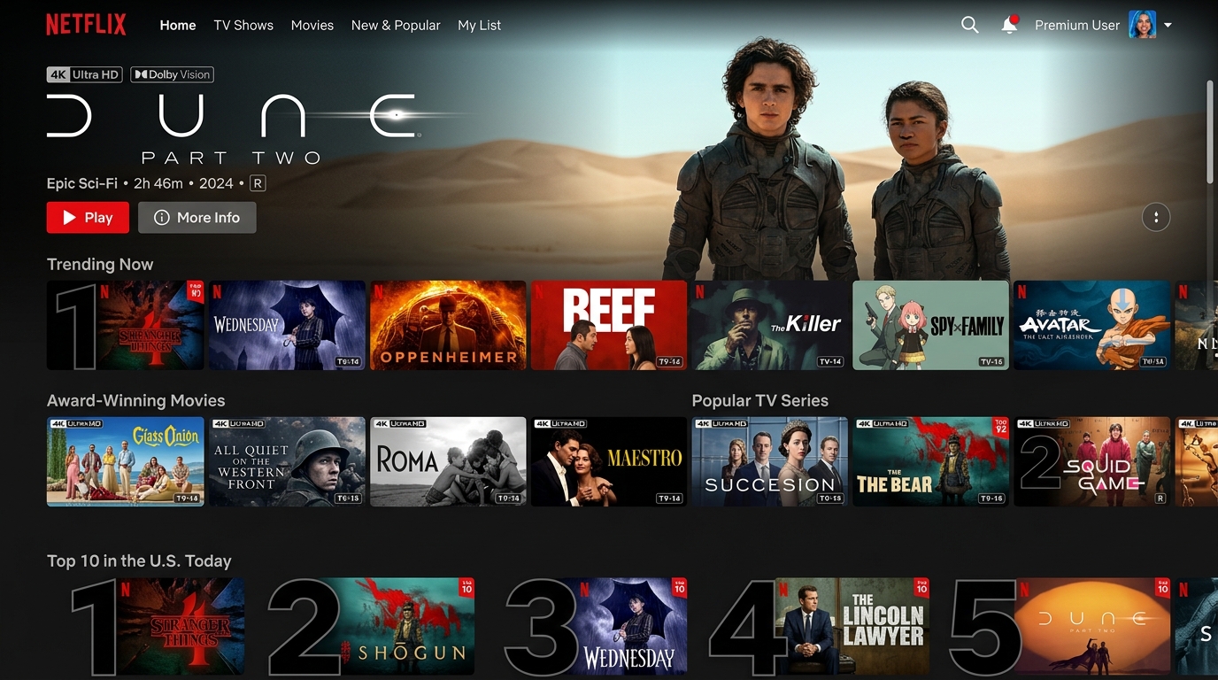 Netflix Premium Ultra HD 4K interface preview