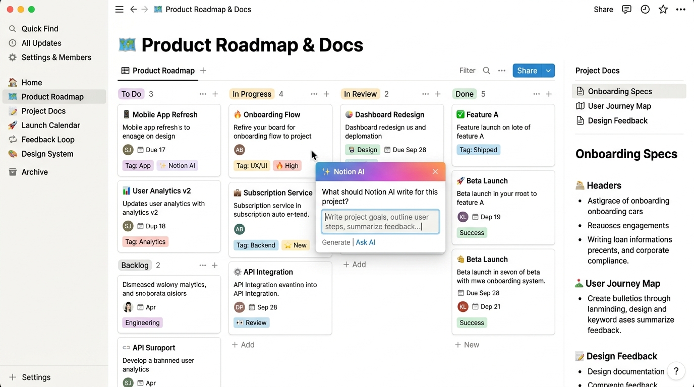 Notion Plus + Unlimited AI interface preview